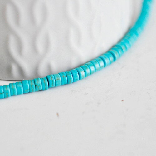 Perle ronde rondelles howlite turquoise, perles pierre, howlite synthétique, fil de 40 cm x1 (g1154)