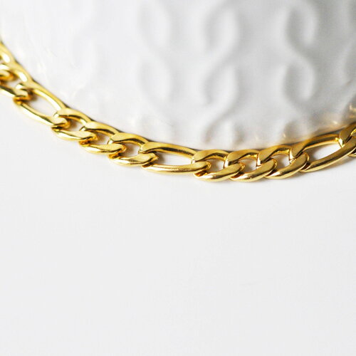 Bracelet grosse maille figaro gourmette acier doré 14k 20cm, x1 (g4448)