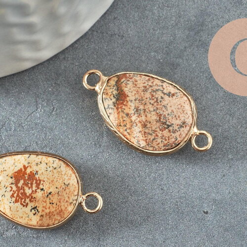 Pendentif connecteur jaspe paysage naturel laiton doré 27.5mm,creation bijou pierre naturelle, x1 g1341