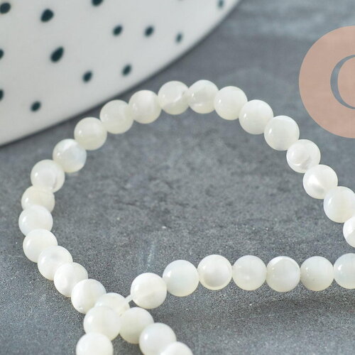 Perle ronde nacre blanche,perles coquillage, perle ronde nacre,coquillage naturel,fil 40cm,3mm, x1 g1725