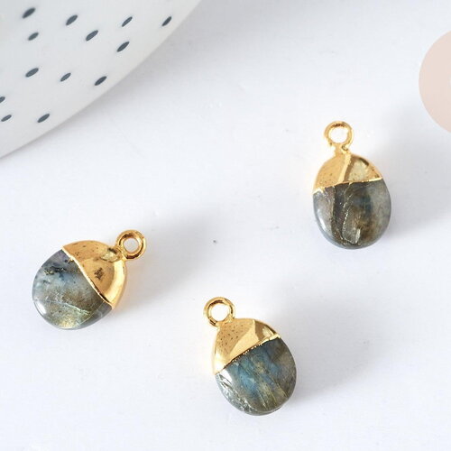 Pendentif goutte labradorite naturelle argent 925 doré 18k 9mm, x1, g7719