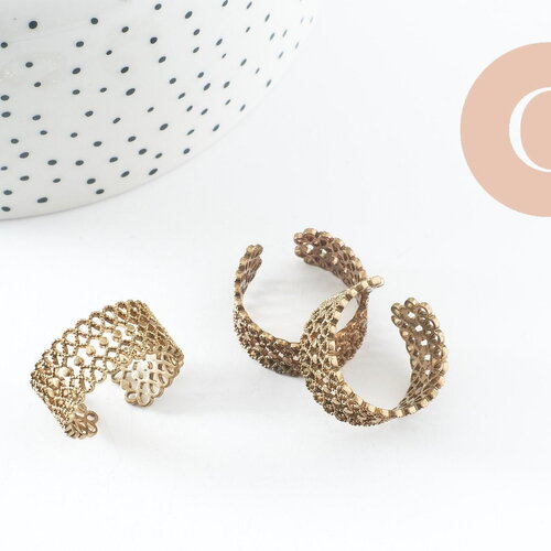 Bague réglable dentelle fine laiton brut 19mm, x2 (g2955)