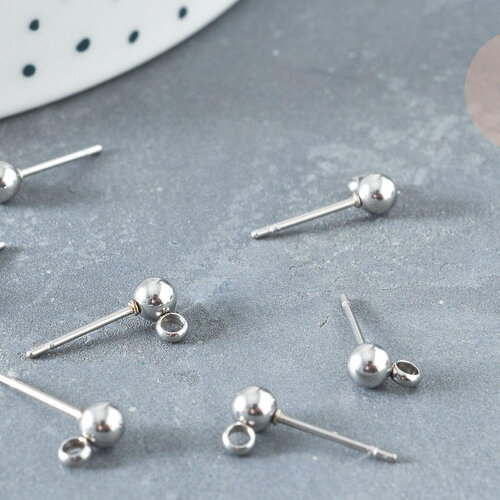 Clous puces oreille boule acier 304 argenté inoxydable anneau, x10 (g8150)