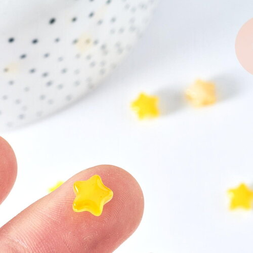 Perle étoile jaune verre imitation jade 8mm, diy, x10 g6956