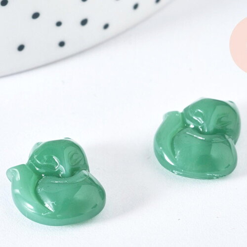 Pendentif renard verre vert foncé façon jade 18mm, pendentif animal cristal, x2 (g6918)
