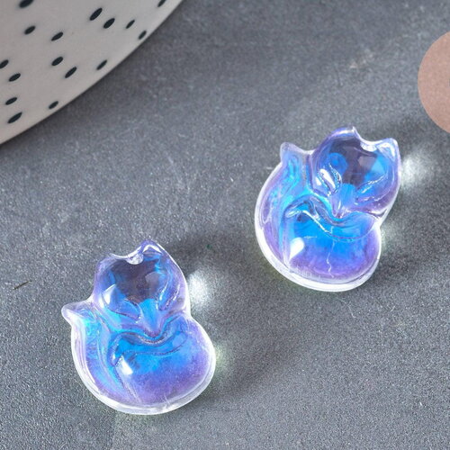 Pendentif renard verre irisé 18mm, pendentif animal cristal, x2 (g6929)