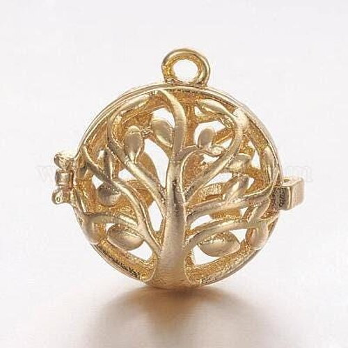 Pendentif rond bola harmonie carillon laiton doré arbre de vie 17mm (diametre interieur 12 mm) sans carillon, x1 (g5989)