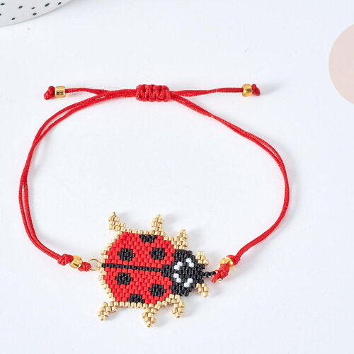 Bracelet réglable coccinelle 28cm cordon rouge nylon perles rocailles tissées , bijou chance à offrir, bracelet amitié, x1 g7685