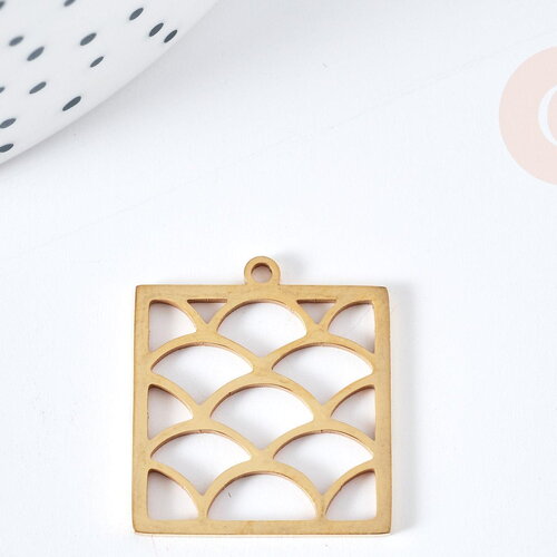 Pendentif carré vagues acier 201 inoxydable doré 22mm, x1 (g6122)