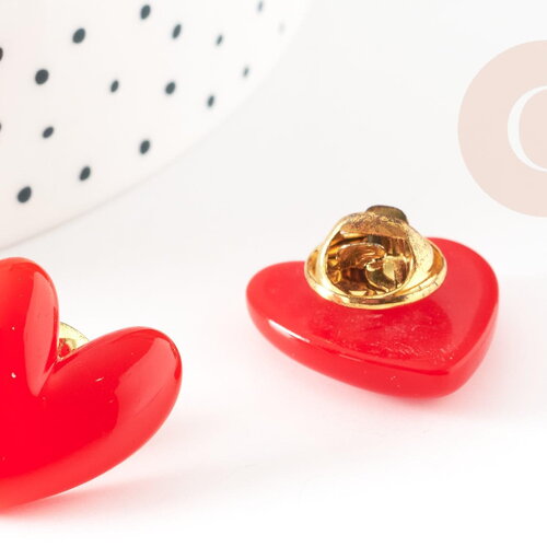 Broche pins coeur résine rouge 20mm, x1 (g9260)