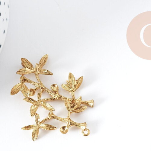 Support pendentif feuille bambou laiton brut 44mm, création de bijoux diy, x1 (g9006)