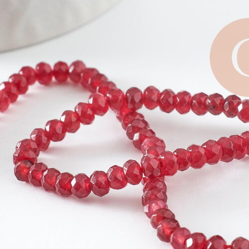 Perle abacus jade rouge,pierre naturelle,perle facette,jade,4x2mm,fil de 36 cm, x1 (g1801)
