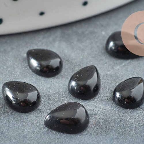 Cabochon goutte obsidienne noire naturelle 6x8mm, x1 (g2272)