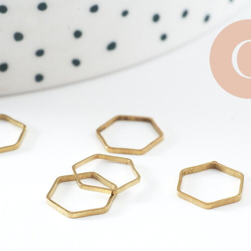 Charms hexagone laiton brut 9mm,pendentif géométriques création bijoux, x10 (g0862)