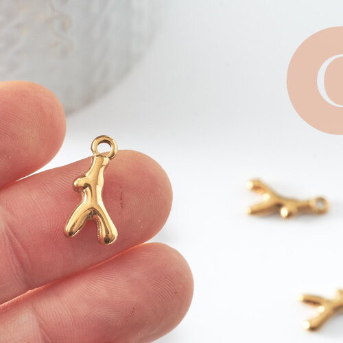 Pendentif branche de corail acier 304 ip inoxydable doré 18mm, x1 g9835