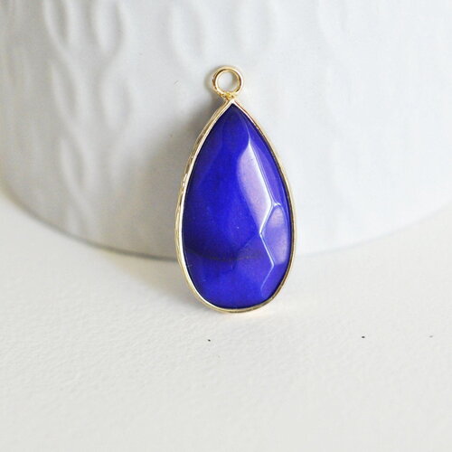 Pendentif goutte jade violet clair ou foncé doré, pendentif jade, pendentif pierre,jade naturel, jade teinté bleu,33mm, x1 g0963