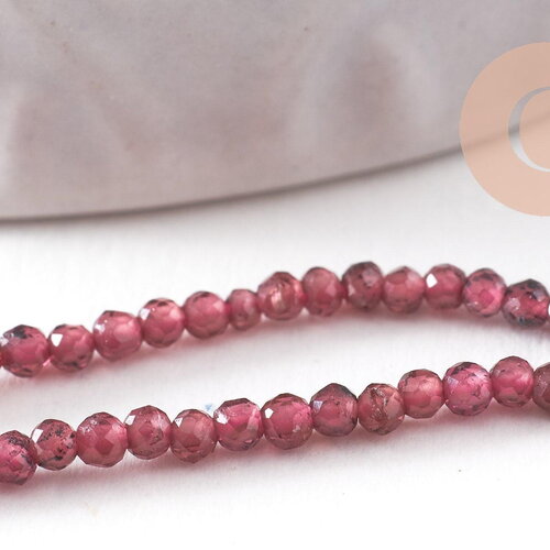Perle ronde grenat naturel facetté 2mm, x1 fil de 38cm (g9980)