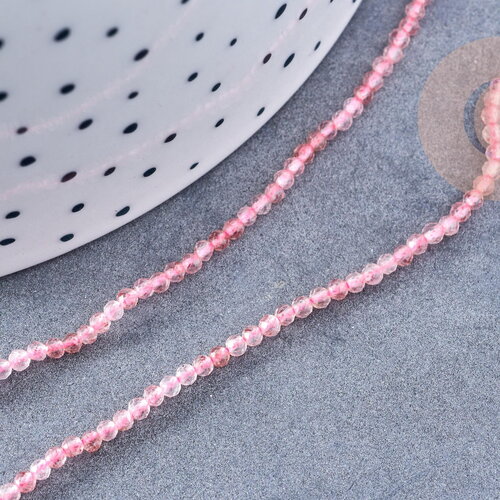 Perles rondes quartz fraise 2mm, pierre naturelle, le fil de 38cm, x1 (g8699)