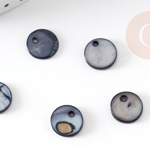 Pendentif rond nacre noire, pendentif coquillage, coquillage noir, 10mm, x10 (g1075)