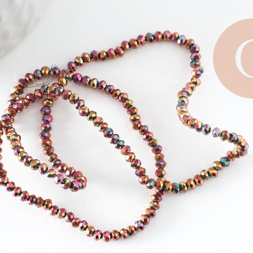 Perles toupies cristal rouge irisé métallisé 3x2mm, perles création bijoux, fil de 33cm x1 (g8106)