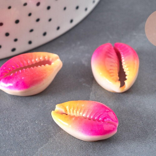 Pendentif coquillage cauris rose jaune,coquillage naturel,coquillage bijou,20mm, x5 (g0367)