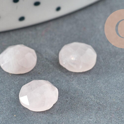 Cabochon rond quartz rose à facettes 8mm, création bijoux pierre naturelle,quartz rose naturel,pierre naturelle, x1 g5637
