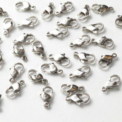 Fermoirs mousquetons argentés 12mm, x50 (g1384)