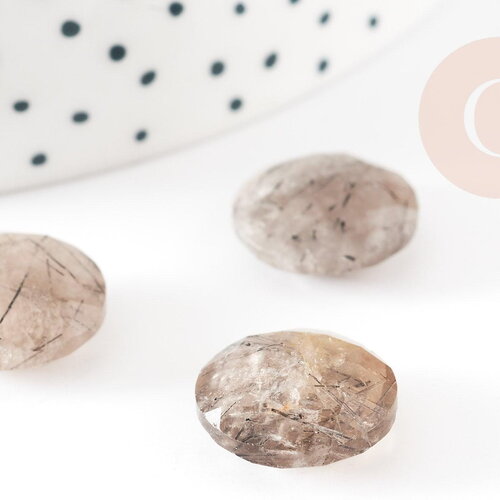 Cabochon quartz rutile à facettes, cabochon rond, quartz rutile naturel,pierre naturelle, cabochon pierre, 14.5mm, x1 g2263