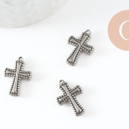 Pendentif croix acier 304 inoxydable argent vieillé 18mm,création bijoux religion, x1 g9649