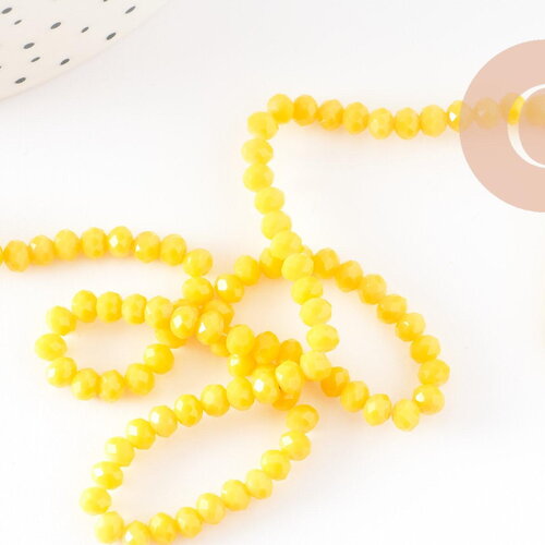 Perles abacus facetté cristal jaune 4x3mm, perles création bijoux cristal, fil de 46.5cm, x1 (g8696)