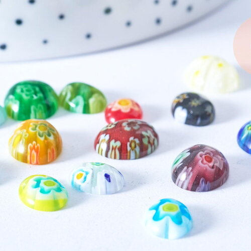 Cabochon dôme ovales millefiori tailles variées 10-14mm, création bijoux verre millefiori, x10 g8733