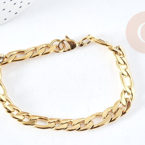 Bracelet gourmette très grosse maille acier 304 inoxydable doré 14k-21mm, x1 (g8712)