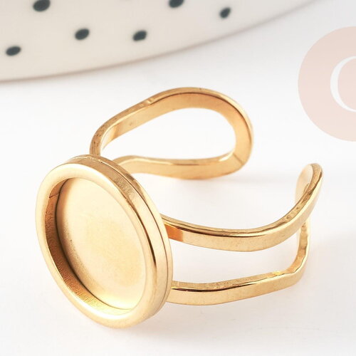 Support bague réglable pour cabochon 12mm en acier doré inoxydable , x1 (g4312)