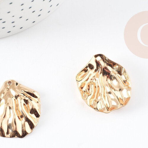 Pendentif feuille fer doré 30.5mm,bijou doré inspiration végétale sans nickel, x2 g3894