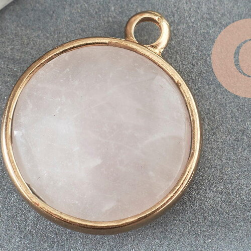 Pendentif rond quartz rose,cristal rose,pendentif pierre,quartz rose naturel,20mm, x1 g1045