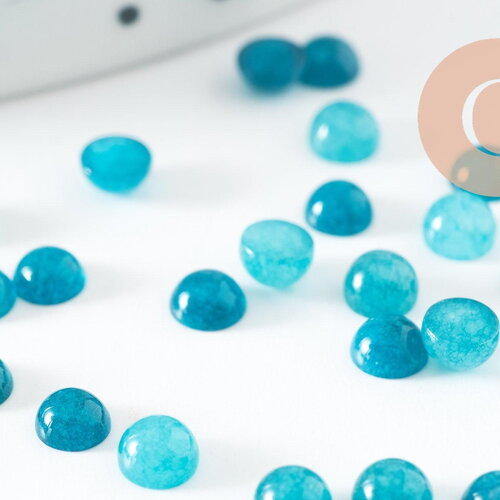 Cabochon rond jade naturel bleu cyan 4mm, cabochon pierre naturelle, x1 (g9959)
