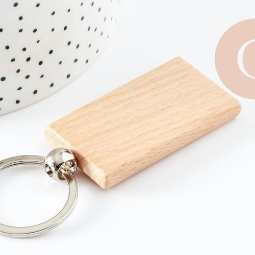 Porte-clef rectangle bois personnalisable 63.5mm, accessoire personnalisé pour idée cadeau, x1 (g9633)