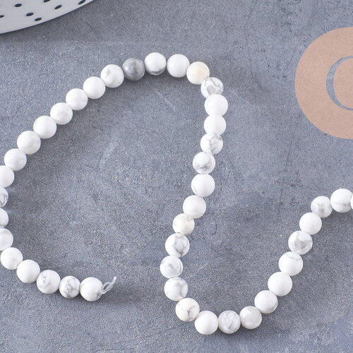 Perle ronde howlite blanche, pierre naturelle,howlite naturelle,perle pierre,4mm,fil de 19cm, x1 (g2448)