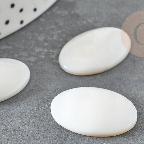 Cabochon ovale nacre blanche, chance, cabochon nacre, cabochon coquillage, nacre naturelle,25mm, x1 g5052