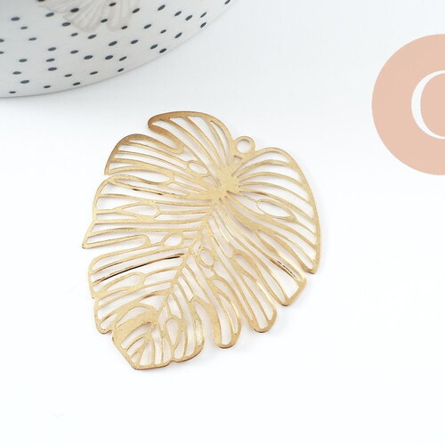 Pendentif feuille monstera laiton brut 49mm, création bijoux laiton brut x1 (g0908)