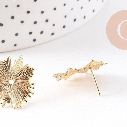 Boucles d'oreilles puce rayons de soleil texturé laiton doré 18k 22mm, x2 (g10476)