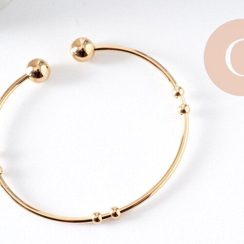Bracelet jonc ouvert finition boule 2mm acier 304 inoxydable doré 53~60mm, x1 (g10310)