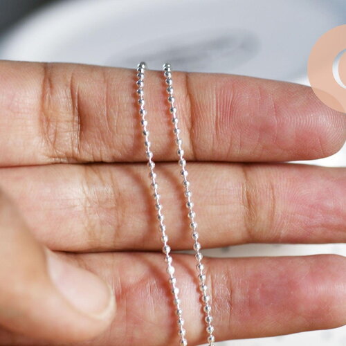 Chaine fine laiton argenté boule facettes 1.2mm/45cm,chaine collier laiton argenté chaine complète avec fermoir x1 (g6201)