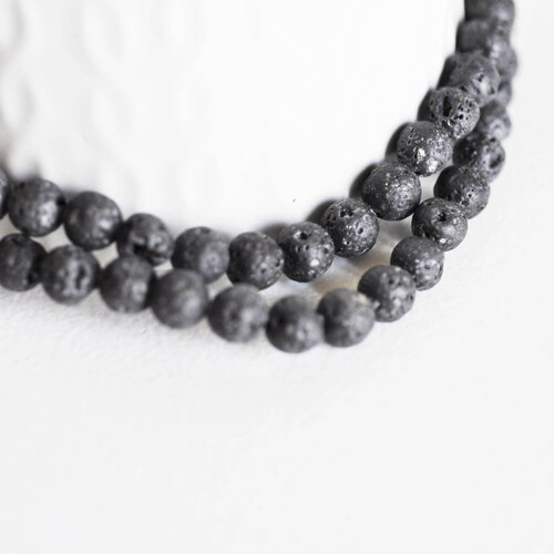 Perles de lave noire naturelle, pierre ronde, 6mm, fil de 60 perles, x1 (g1571)