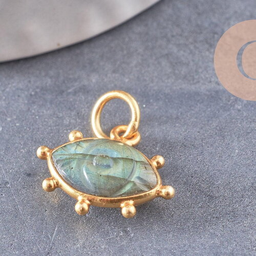 Pendentif oeil labradorite naturelle argent 925 doré 18k 15mm, pendentif amulette pierre naturelle x1 (g9866)