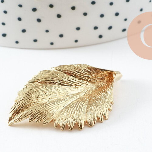 Pendentif feuille laiton,breloque laiton brut,feuille dorée pour création bijoux,pendentif laiton brut,43mm, x2 g4557
