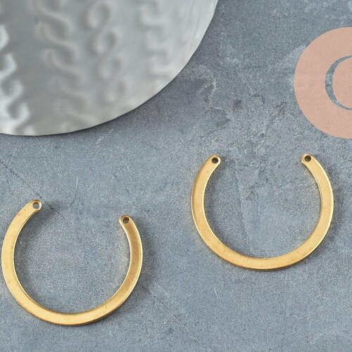 Pendentif arc demi-cercle u laiton brut 28x24mm, un apprêt doré en laiton brut sans nickel pour création de bijoux, x2 (g3195)