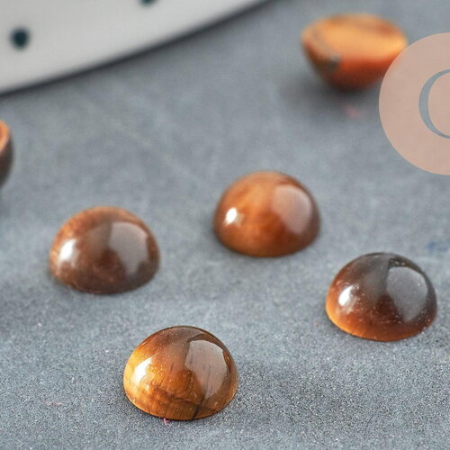 Cabochon rond œil de tigre naturel marron 6mm, x1 (g0012)