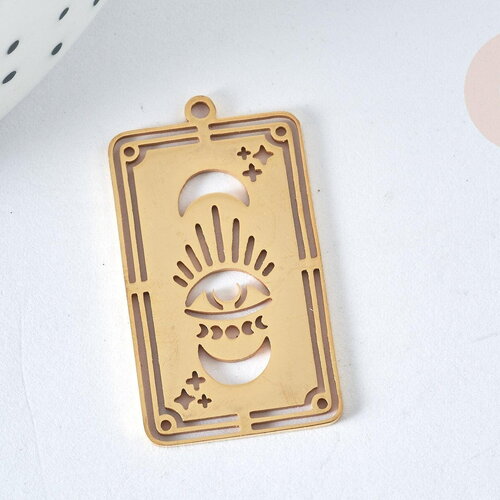 Pendentif rectangle oracle lune et œil acier inoxydable 201 doré 32mm, bijoux mystique, x1 g7498