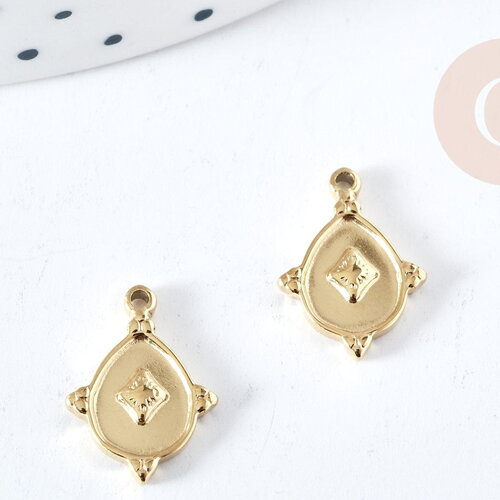 Pendentif goutte acier inoxydable 304 doré 15mm, création bijoux fantaisie résistant, x1 g8858